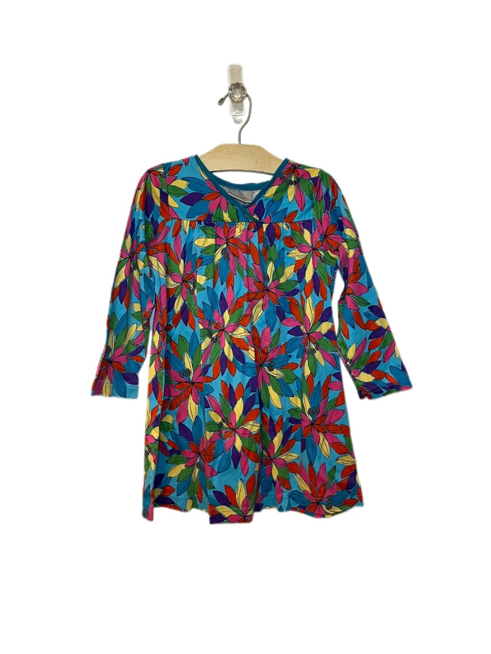 Hanna Andersson 110 / 5T Floral Rainbow Colored Cotton long Sleeve Swing Dress